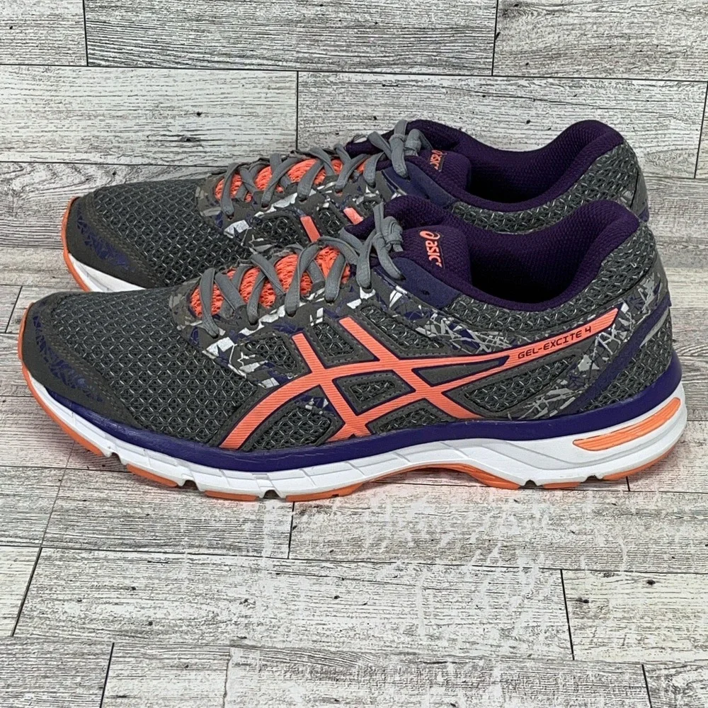 Asics Gel‎ Excite 4 T6E9Q Running Shoes Gray Orange Purple White Women Size 9.5